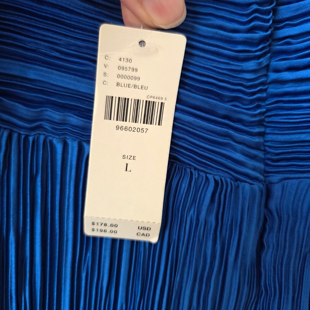 New Anthropologie Blue Micro Pleated Sweetheart Midi Dress NWT Size L - Picture 6 of 9